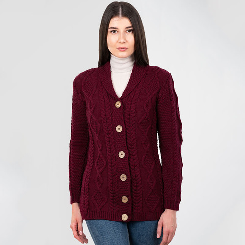 ML163-108 Button Up Merino Wool Shawl Collar Cardigan Closed Shamrockgift.com