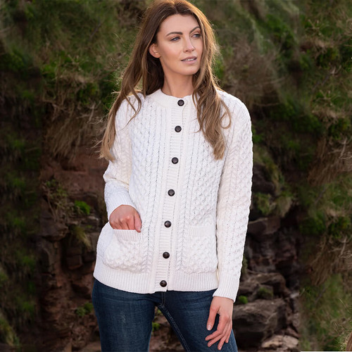 OAC-1505NAT Merino Wool Irish Lumber Cardigan With Buttons  Front View ShamrockGift.com
