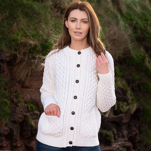 OAC-1505NAT Merino Wool Irish Lumber Cardigan With Buttons  Lifestyle ShamrockGift.com