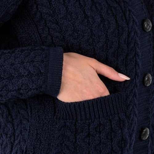 OAC-1505 Merino Wool Irish Lumber Cardigan With Buttons Navy Studio ShamrockGift.com