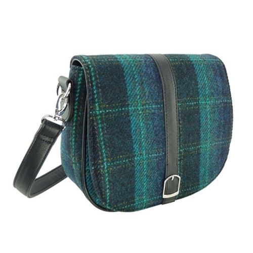 GA-LB1000-COL119 Harris Tweed Shoulder Bag Blue Turquoise Overcheck ShamrockGift.com