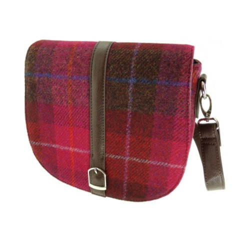 GA-LB1000-COL052 Harris Tweed Shoulder Bag Pink Tartan ShamrockGift.com