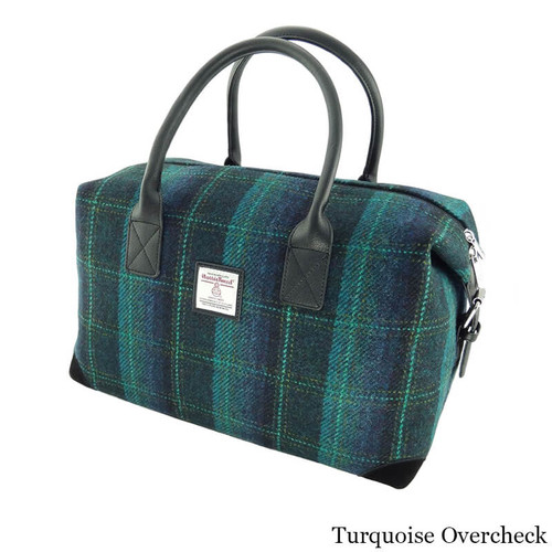 GA-LB1006-COL119-BLUE WITH TURQUOISE OVERCHECK Harris Tweed Overnight Bag ShamrockGift.com