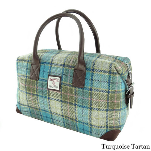 GA-LB1006-COL122-TURQUOISE TARTAN Harris Tweed Overnight Bag ShamrockGift.com