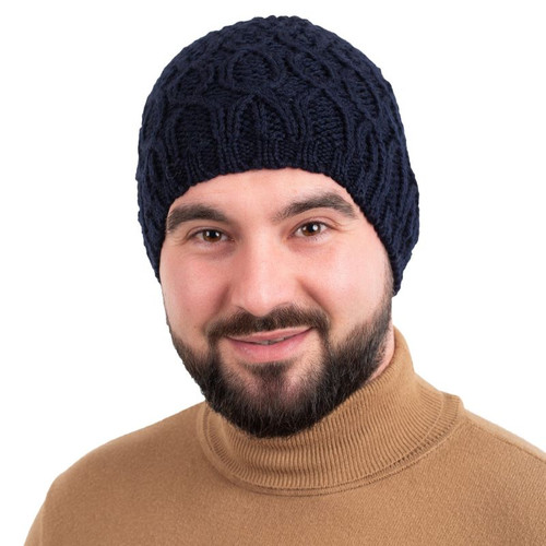 MM309-104-OS Merino Wool Aran Hat Navy ShamrockGift.com