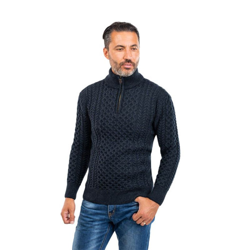 OAC-2507 Men's Half Zip Fisherman Sweater BLK ShamrockGift.com