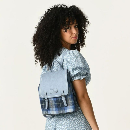 ISL-8800BLUTTL00 - Blue Tartan Harris Tweed Backpack Lifestyle ShamrockGift.com