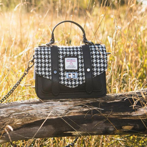 ISL-8311BLWDT00 Harris Tweed Ladies Mini Satchel Lifestyle Islander Black and White ShamrockGift.com