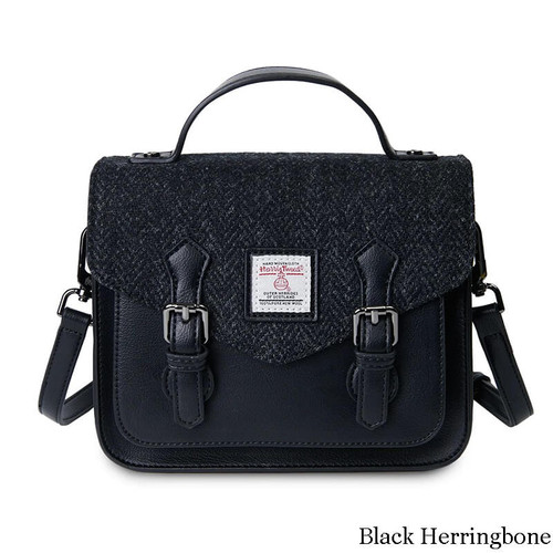 ISL-2711 Harris Tweed Mini Calton Satchel  Black Herringbone ShamrockGift.com