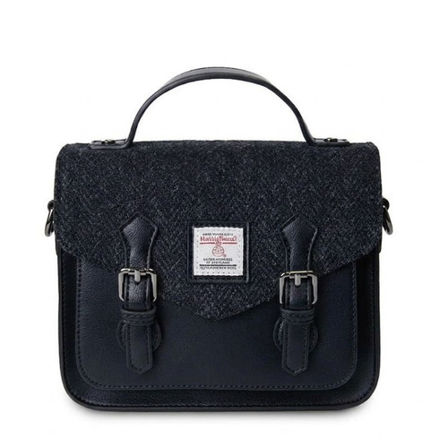 ISL-2711 Harris Tweed Mini Calton Satchel  Black Herringbone ShamrockGift.com