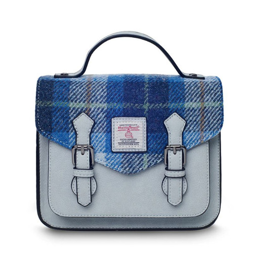 ISL-2711 Harris Tweed Mini Calton Satchel Blue Tartan ShamrockGift.com