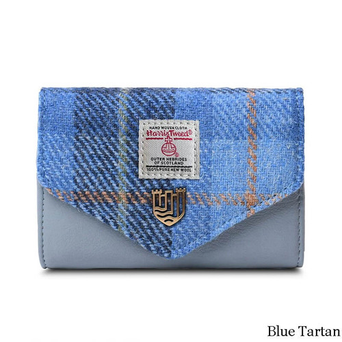 ISL-8302 Harris Tweed Mini Wallet Blue Tartan ShamrockGift.com
