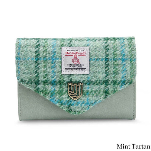 ISL-8302 Harris Tweed Mini Wallet Mint Tartan ShamrockGift.com