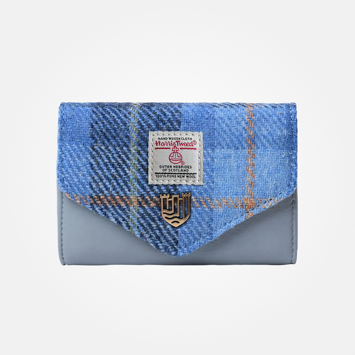 ISL-8302 Harris Tweed Mini Wallet Blue Tartan ShamrockGift.com