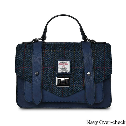 ISL-8312 Harris Tweed Medium Ladies Satchel Navy Overcheck ShamrockGift.com