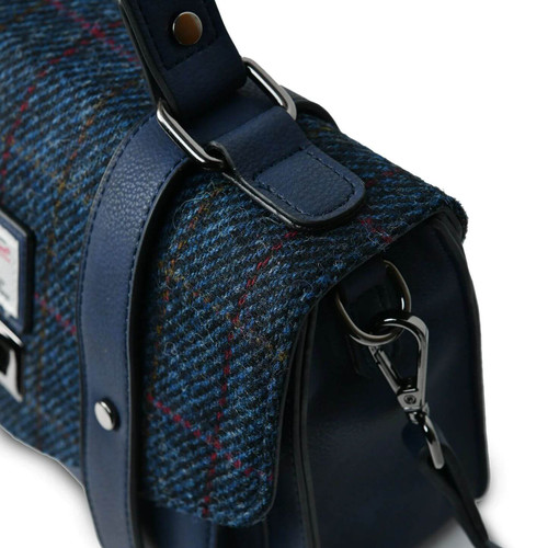 ISL-8312 Harris Tweed Medium Ladies Satchel Navy Overcheck Side ShamrockGift.com