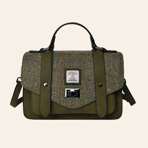 ISL-8312 Harris Tweed Medium Ladies Satchel Chestnut Herringbone ShamrockGift.com