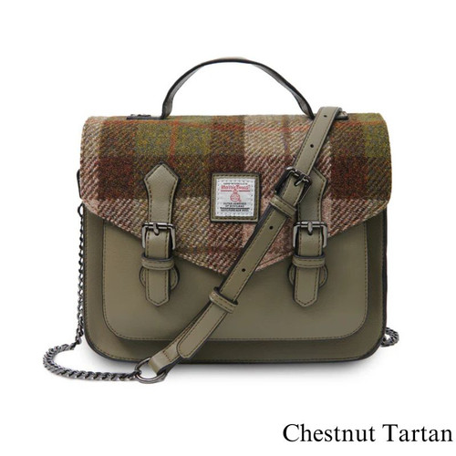 ISL-2712 Harris Tweed Medium Calton Satchel Chestnut Tartan ShamrockGift.com