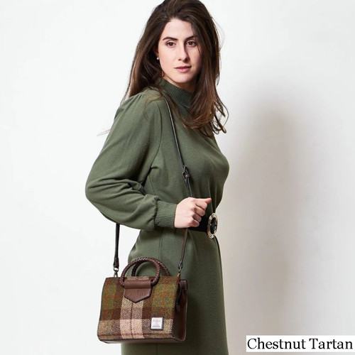 ISL-8314 Harris Tweed  Mini Tote Bag Chestnut Tartan Lifestyle ShamrockGift.com