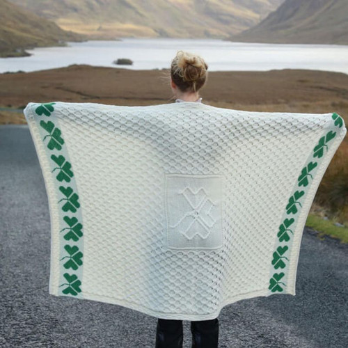 SAOL Shamrock Cable Stitch Aran Throw Natural SA962 ShamrockGift.com