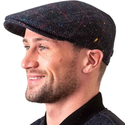 HOF-DUBFC-Ref-8600-05  Navy Check Donegal Tweed Irish Flat Cap Shop on  ShamrockGift.com