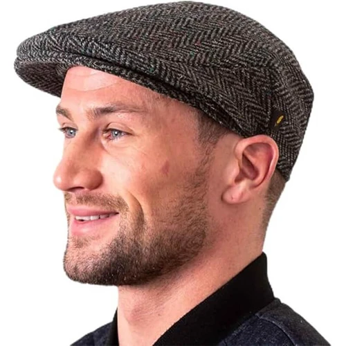 HOF-Ref-6400 Handmade Irish Wool Men Casquette Charcoal ShamrockGift.com