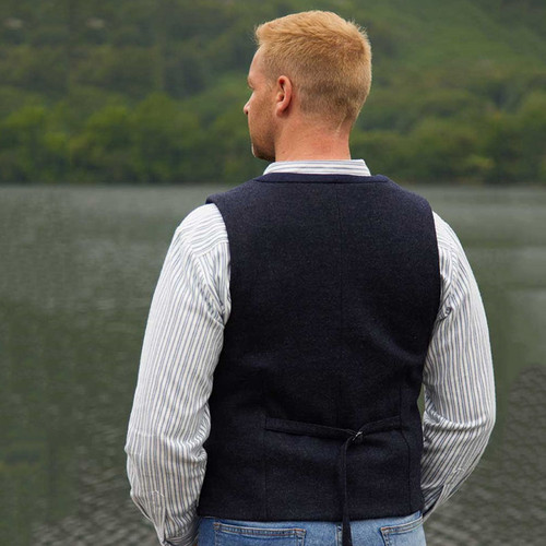 LV-ITW-NVY Irish Inch Wool Tweed Vest Rear view ShamrockGift.com
