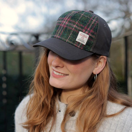 GA BC1000 COL107 Harris Tweed Ladies Baseball Cap Green & Plum Check ShamrockGift.com