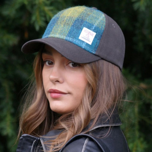 GA BC1000 COL114 Tweed Ladies Baseball Cap Sea Blue Green Check Lifetyle ShamrockGift.com