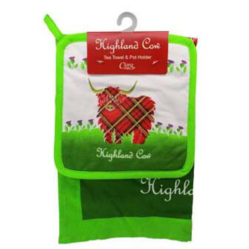 Royal Tara Highland Cow Scotish Tea Towel & Pot Holder CL-88-114 Shamrockgift.com