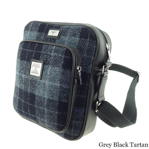 GA-LB1216-COL119-BLUE WITH TURQUOISE OVERCHECK Harris Tweed Tartan Travel Bag ShamrockGift.com