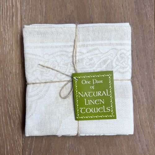 CG-605-2 Natural Damask Linen Towels Set Shop online on ShamrockGift.com
