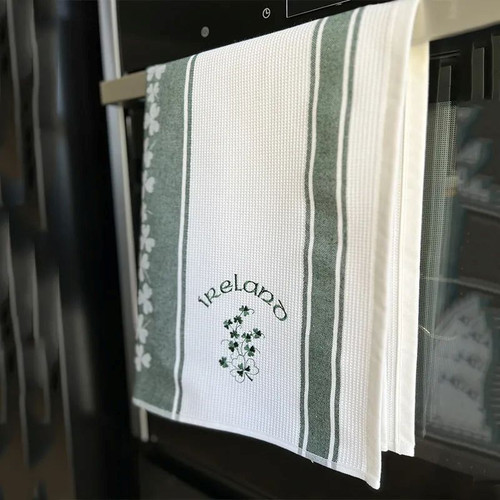 ILGC23EMB Waffle Embroidered Tea Towel Ireland ShamrockGift.com