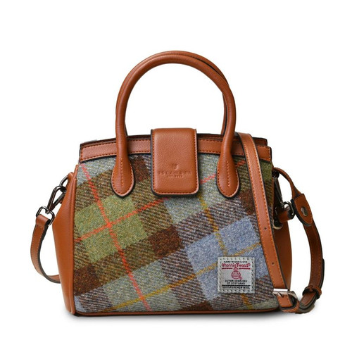 ISL-8390 Harris Tweed Mini Tireen Tote CHESTNUT-BLUE-TARTANFUCHSIA-TARTAN ShamrockGift.com