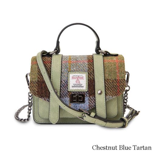 ISL-8308 Harris Tweed Baby Satchel Chestnut Blue Tartan ShamrockGift.com