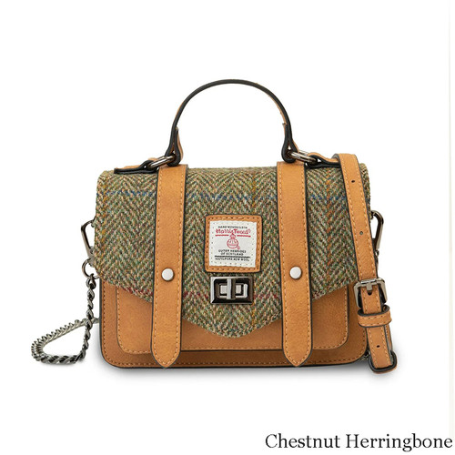 ISL-8308 Harris Tweed Baby Satchel Chestnut Herringbone ShamrockGift.com