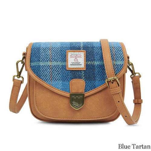 ISL-8319 Harris Tweed Mini Saddle Bag Blue Tartan ShamrockGift.com