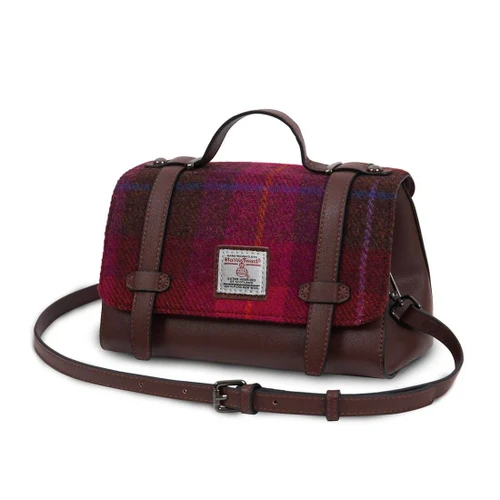 ISL-8233 Harris Tweed Orkney Satchel Fuchsia Tartan SamrockGift.com