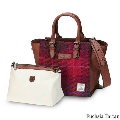 ISL-8360 Harris Tweed Medium Caillie Tote Bag Fuchsia Tartan ShamrocGift.com