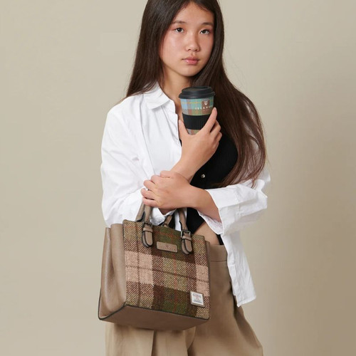 ISL-8360 Harris Tweed Medium Caillie Tote Bag Chestnut Tartan Lifestyle ShamrocGift.com