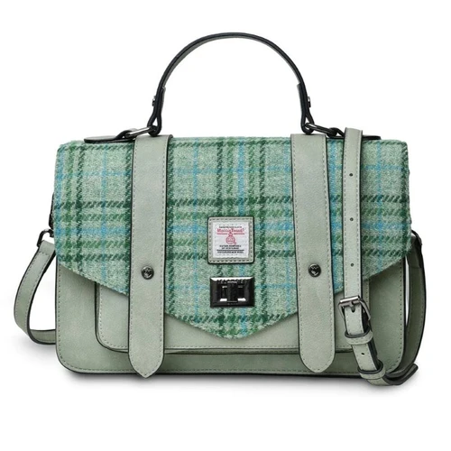 ISL-8333 Harris Tweed Large Ladies Satchel Mint Tartan ShamrockGift.com