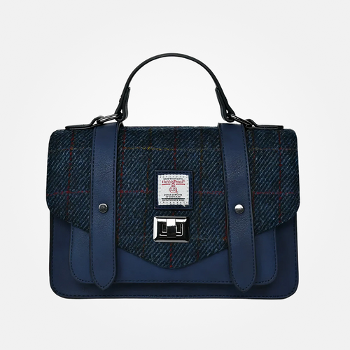 ISL-8333 Harris Tweed Large Ladies Satchel Navy Over Check ShamrockGift.com