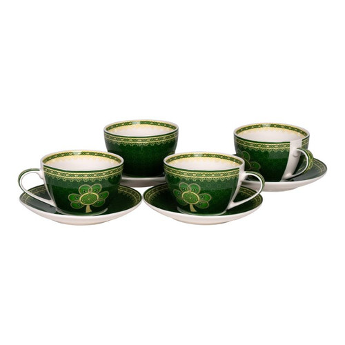 CL-87-340-P Set of 4 Shamrock Spiral Cups & Saucer ShamrockGift.com
