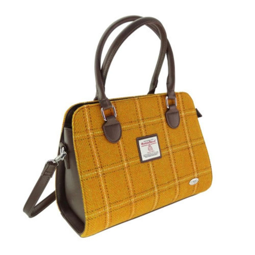 GA-LB1227-COL130 Handwoven Harris Tweed Tartan Handbag Mustard Check ShamrockGift.com