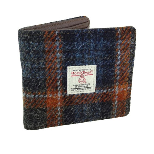 GA-LB2007 Tartan Men's Harris Tweed Wallet Grey with Rust Overcheck ShamrockGift.com