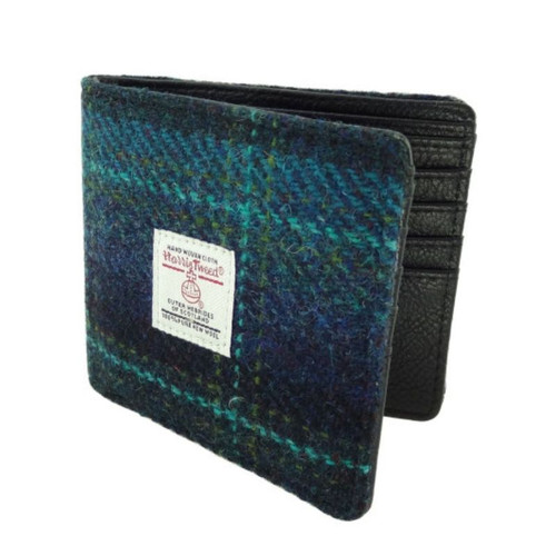 GA-LB2007 Tartan Men's Harris Tweed Wallet Blue with Turquoise Overcheck ShamrockGift.com