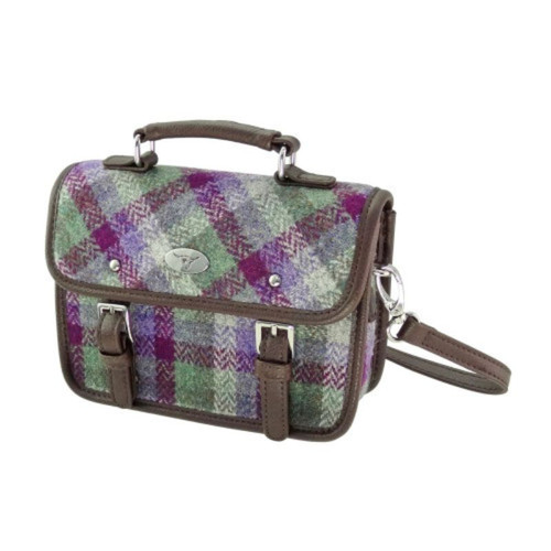 GA-LB1230 Handmade Harris Tweed Bervie Tartan Satchel Green Small Check ShamrockGift.com