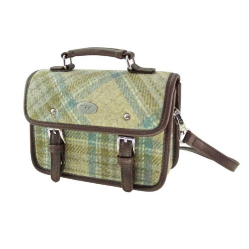 GA-LB1230 Handmade Harris Tweed Bervie Tartan Satchel Beige Stewart ShamrockGift.com