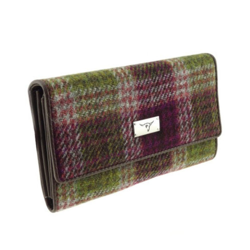 GA-LB2106 Scottish Harris Tweed Tiree Purse  Heather Check ShamrockGift.com