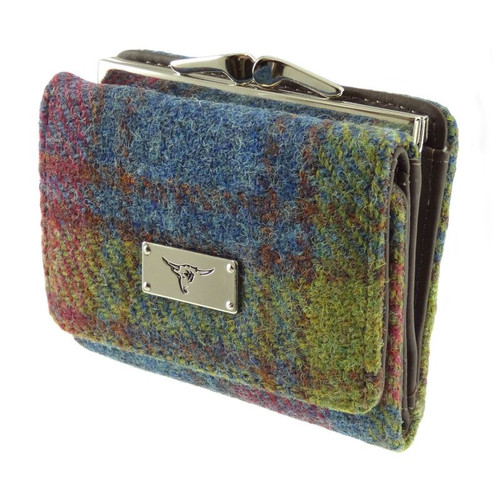 Portamonete Glen Appin In Harris Tweed Originale – Colore Azzurro 129 – Fatto A Mano In Scozia – 8,5x11 Cm
